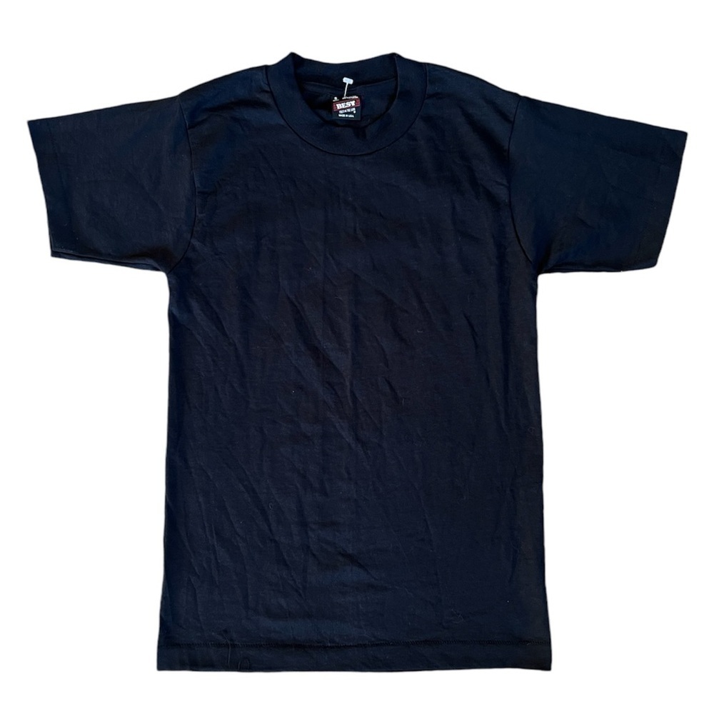 VTG FRUIT OF THE LOOM BEST Plain Blank Single Stitched T Shirt 90s Black S NOS